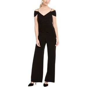 NWT ($160) Adrianna Papell Black Jumpsuit Long Maxi Formal Evening Prom Dress, 8